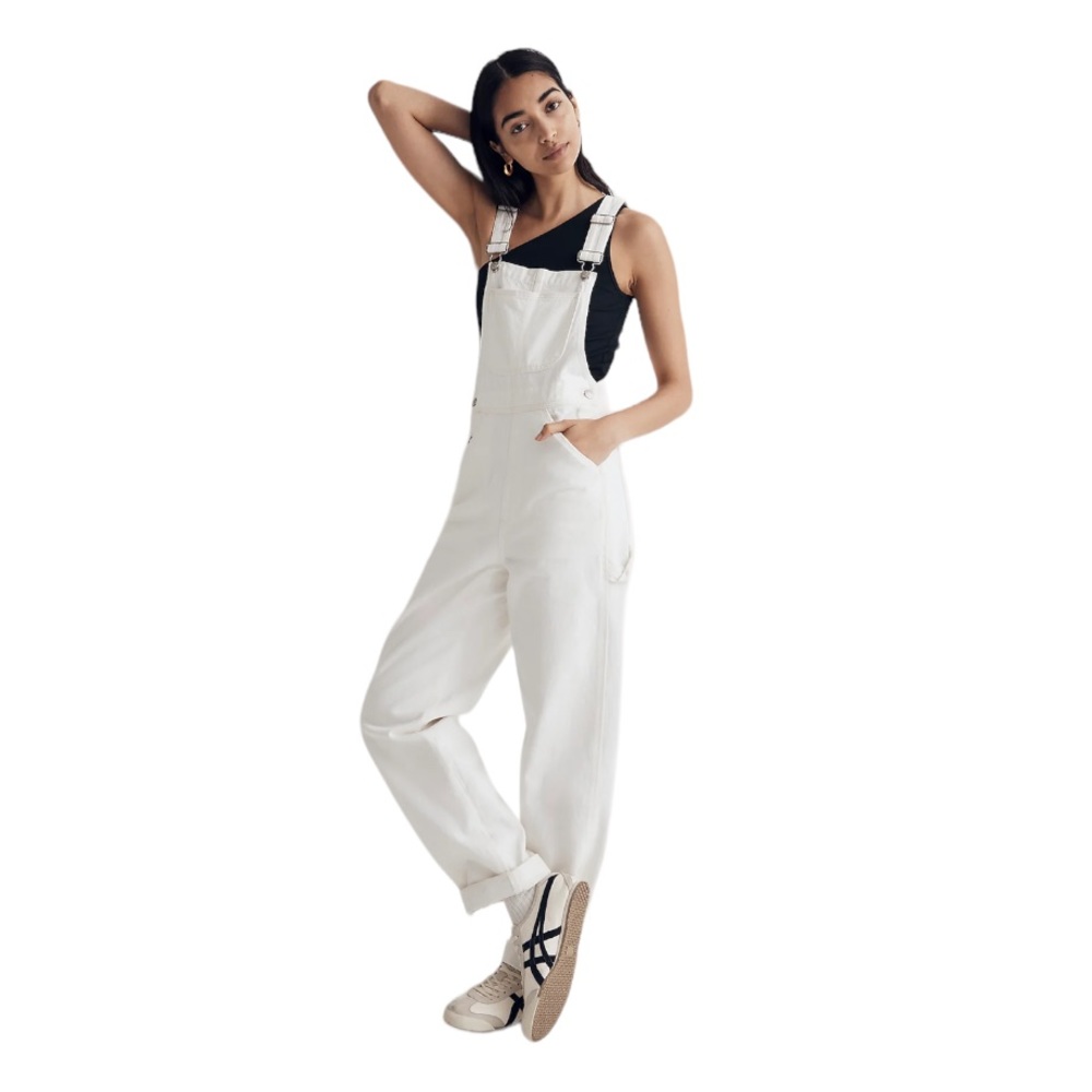 Madewell Denim Oversized Carpenter Overalls in Tile White size small